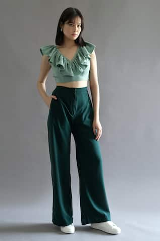 Kritika Madan Label Ruffle Neck Crop Top & Pant Set 