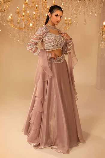 Omal Sindwani Cutdana Hand Embroidered Blouse Lehenga Set 