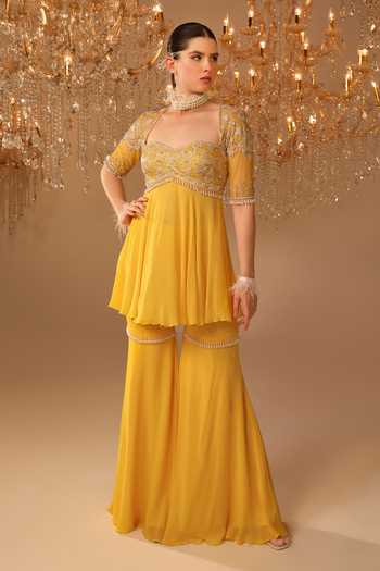 Omal Sindwani Bodice Embroidered Peplum Kurta Gharara Set 