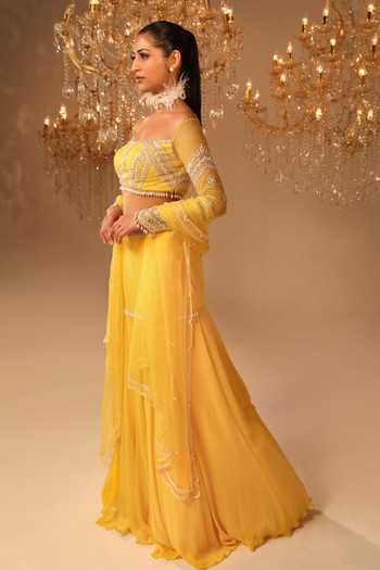 Omal Sindwani Beads Hand Embroidered Blouse Lehenga Set 