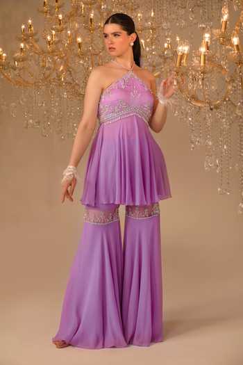 Omal Sindwani Bodice Embroidered Peplum Gharara Set 