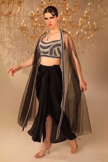 Omal Sindwani Border Embroidered Cape Skirt Set 