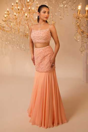 Omal Sindwani Beads Hand Embroidered Blouse Lehenga Set 