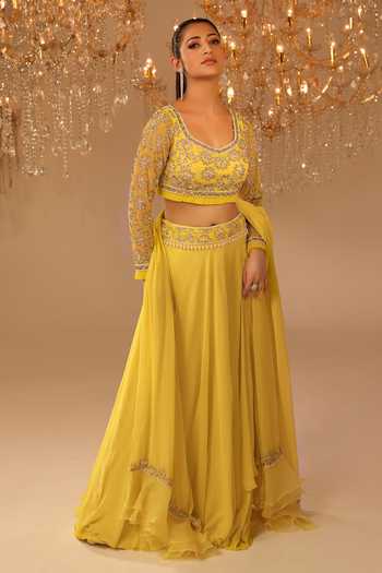 Omal Sindwani Cutdana Hand Embroidered Blouse Lehenga Set 