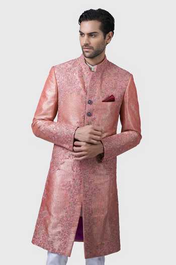 Raghavendra Rathore Jodhpur Nizam Floral Brocade Pattern Achkan 