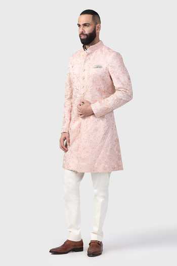 Raghavendra Rathore Jodhpur The Aari Jaal Linen Silk Embroidered Achkan 