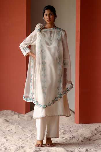 Shikha Mehta Ariana Silk Chanderi Embroidered Kurta Pyjama Set 
