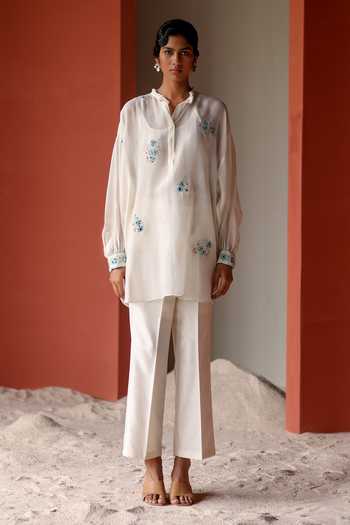 Shikha Mehta Kora Thread & Mirror Embroidered Top Pant Set 