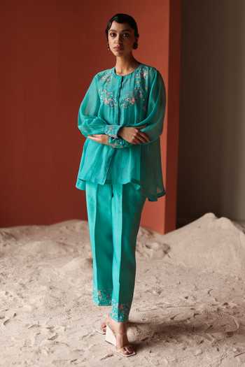 Shikha Mehta Mishi Chanderi Embroidered Top & Pant Set 