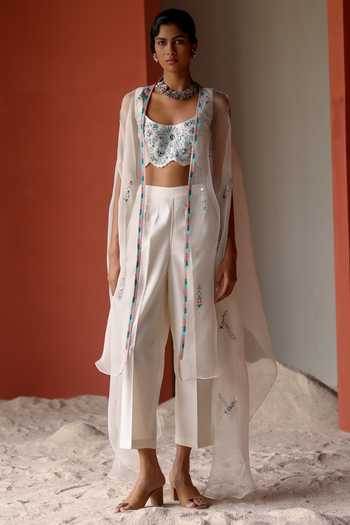 Shikha Mehta Pahee Embroidered Asymmetric Cape Pant Set 