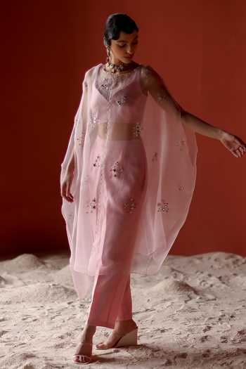 Shikha Mehta Ruhani Silk Organza Embroidered Cape Pant Set 