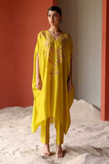Shikha Mehta Yuvee Blossom Vine Mirroe Embroidered Kaftan Pant Set 