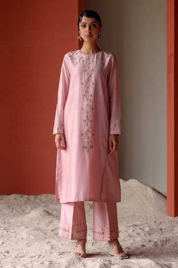 Shikha Mehta Zavi Floral Mirror Gardenia Kurta With Flared Pant 