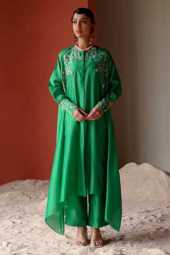 Shikha Mehta Zoya Floral Vine Mirror Embroidered Kurta With Pant 
