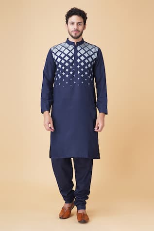 Manish Nagdeo Geometric Placement Print Kurta Set 