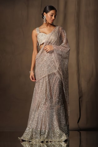 Tara Thakur Embroidered Pre-Draped Saree With Blouse 
