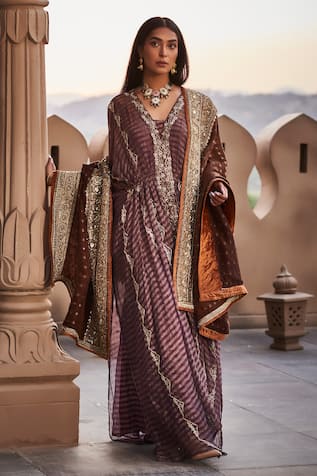 tara thakur Silk Embroidered Draped Kaftan With Dupatta 