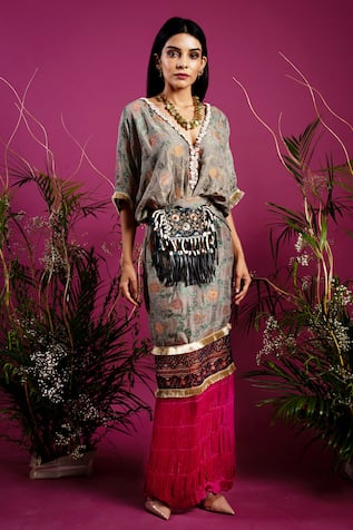 tara thakur Woven Floral Kaftan Dress 