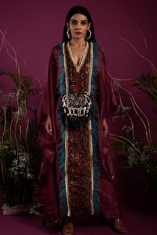 tara thakur Feather Embellished Kaftan Dress 