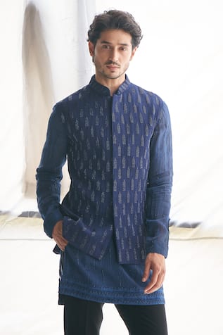 Sawan Gandhi Abstract Embellished Bundi Kurta Set 