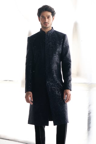 Sawan Gandhi Velvet Sequin Embellished Sherwani With Pant 