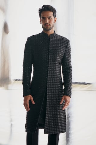 Sawan Gandhi Fish Scale Cutdana Work Sherwani With Pant 