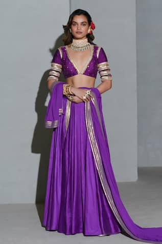 Rishi and Vibhuti Pleated Lehenga Embroidered Blouse Set 