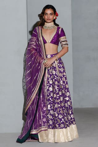 Rishi and Vibhuti Floral Sequin Embellished Lehenga Set 