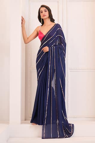 Masumi Mewawalla x AZA Stripe Embroidered Saree With Blouse 