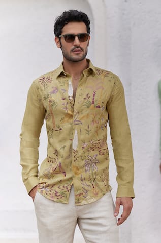 Asuka Linen Irish Floral Embroidered Shirt 