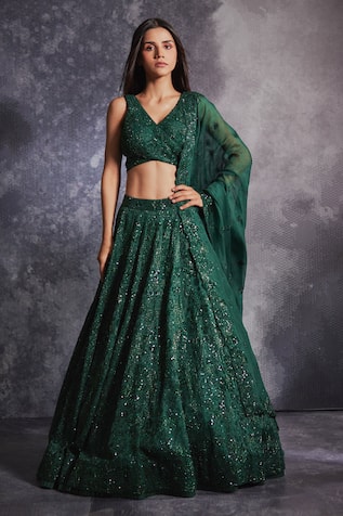 Varun Chakkilam Floral Sequin Embroidered Lehenga Set 