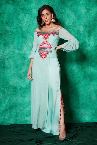 Saaj by Ankita Wild Aztec Embroidered Long Top With Palazzo 