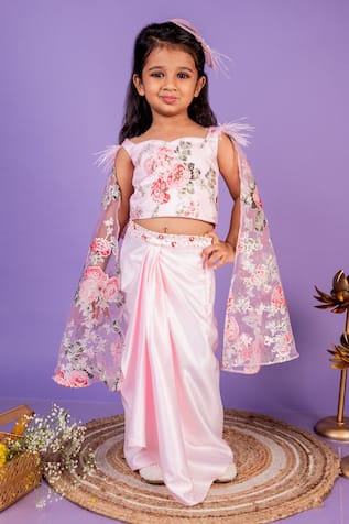 Cape Sleeve Top & Draped Skirt Set 