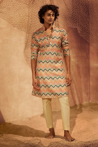 Eleven Brothers Spring Day Silk Geometric Print Kurta & Pant Set 