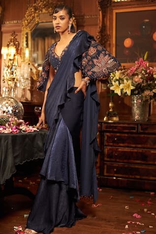 Embroidered Blouse With Pre-Draped Saree 