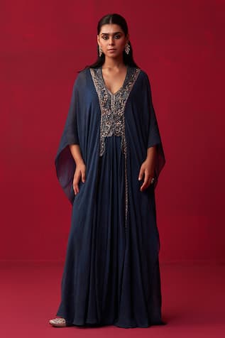 Adaara Couture Textured Yoke Embroidered Kaftan 