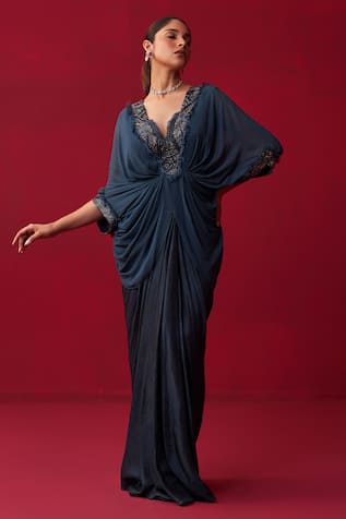 Adaara Couture Embroidered Draped Top & Skirt Set 