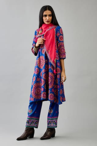 Kora Silk Embroidered A-Line Kurta Set 