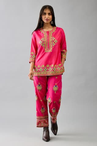 Kora Silk Cutwork Short Kurta With Pant 