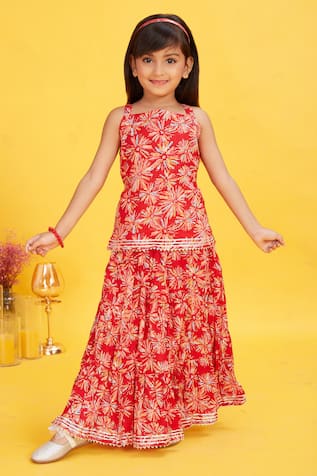 Maaikid Floral Sparkle Print Tunic With Skirt 