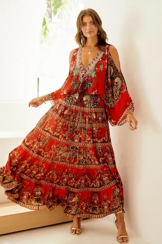 Rouge Swirl Print Skirt With Top 