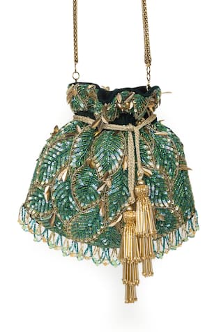 SG Collection By Sonia Gulrajani Amazonico Leaf Embellished Potli Bag 