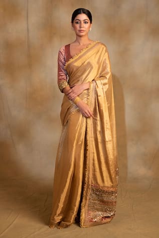 Priyanka Raajiv Purnima Zardozi Palla Embroidered Saree With Unstitched Blouse Piece 