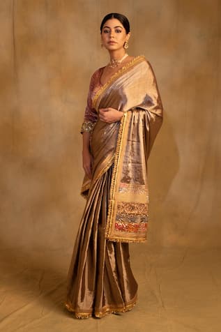 Priyanka Raajiv Saptami Zardozi Flora Palla Saree With Unstitched Blouse Piece 