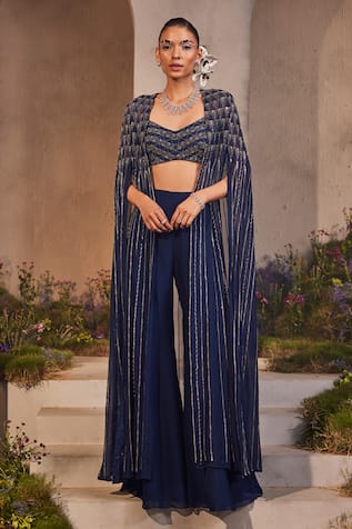 Charu and Vasundhara Lexi Geometric Embellished Cape Pant Set 