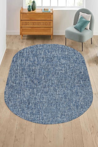 Denim Abstract Pattern Oval-Shaped Rug 