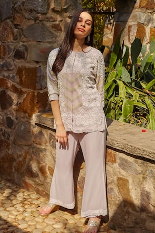 NIMA FASHIONS Pearl Embroidered Top & Pant Set 