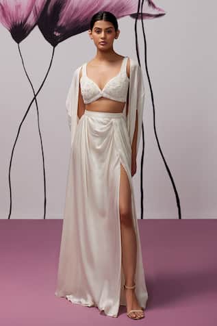 Zoon Sequin Floral Embroidered Cape Draped Skirt 