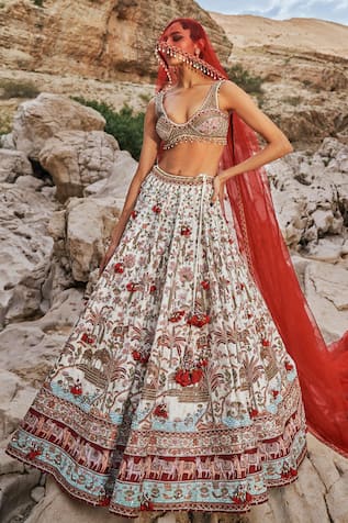 EEKSHA Elara Chanderi Silk Pichwai Embroidered Lehenga Set 