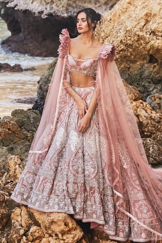 EEKSHA New Age Floral Sequin Embroidered Lehenga Withy Winged Bustier 